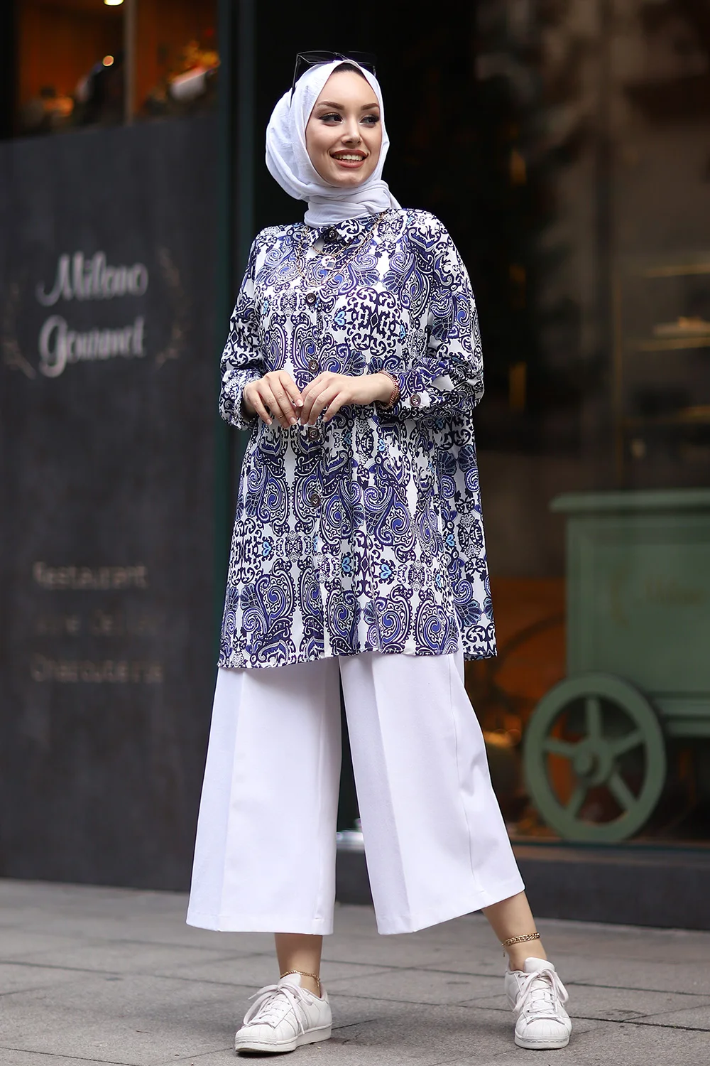 Printed Shirt Zero Collar Long Sleeve Seasonal New Season Elegant  Casual Wedding  Summer  Modern Muslim  Fashion Hijab Clothing