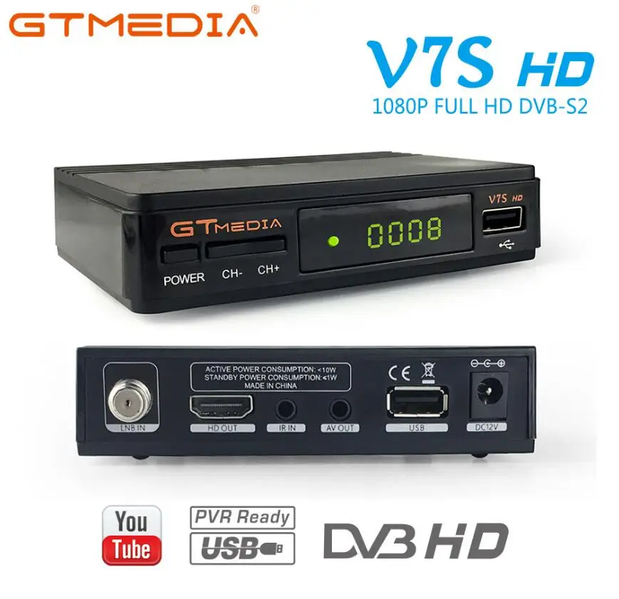 PowerVu GT MEDIA V7S DVB-S2 Receptor Satélite HD 1080P decodificador TV Receptor Digital Soporte Youtube Newcam PVR 