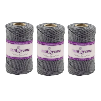 

MaQrome Macrame Cord Single Twisted Yarn 3 mm 3 Pieces Grey