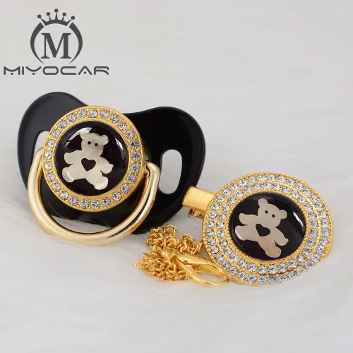 MIYOCAR, золотой, серебряный, милый медведь, золотой блеск, пустышка и пустышка, без BPA, пустышка, шикарный уникальный дизайн, безопасный, не содержит БФА GBEAR - Цвет: GBEAR-4   0-6M