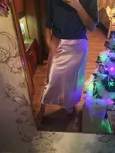 Mnealways18-falda de seda satinada para mujer, Falda larga de cintura alta, color púrpura, elegante, para oficina, Primavera, 2020