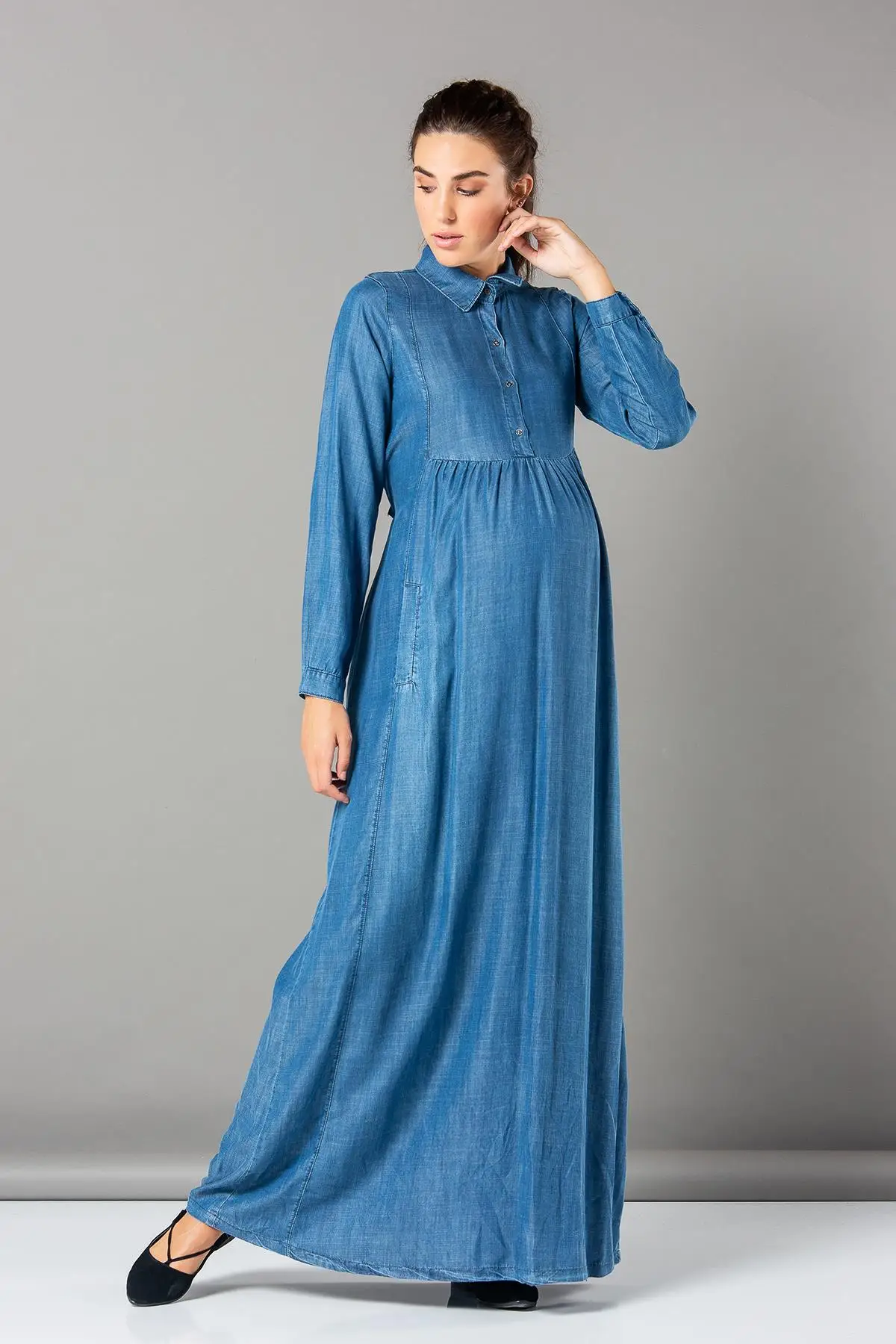 8625-G платье для беременных с воротником из TENCEL MAXİ