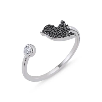 

KUTAYDAN Black Zircon Cubic Zirconia Tiny Bird Adjustable Ring 925 Sterling Silver