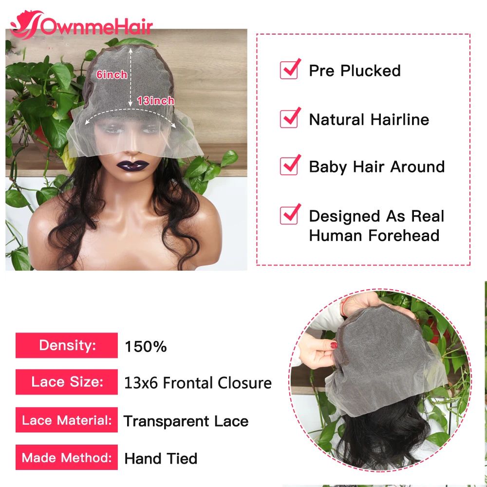 Brazilian Body Wave 4x4 13x6 Lace Frontal Pre Plucked Free Part with Baby Hair Human Hair Lace Frontal Closure Bleached Knots