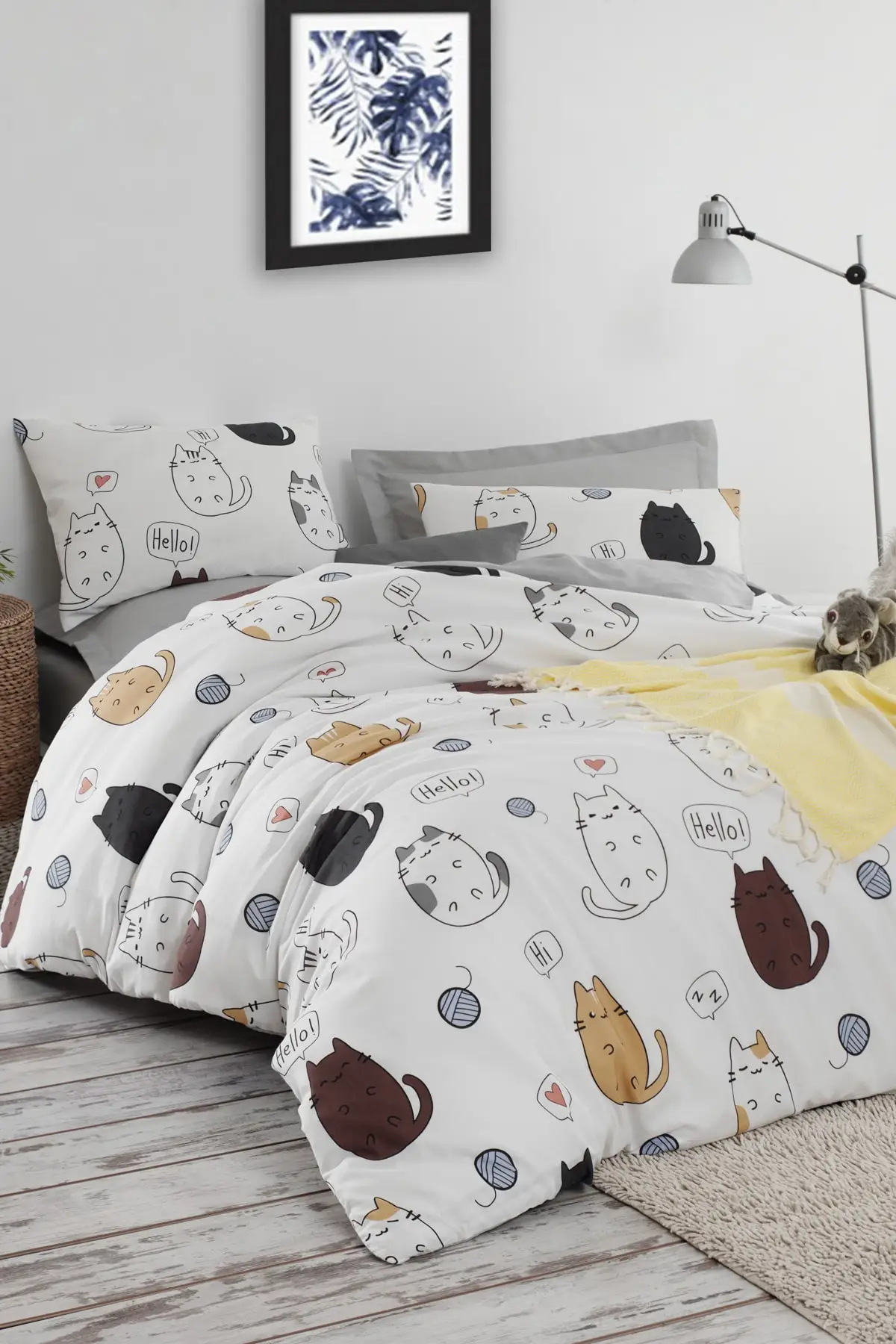 

Home & Home Home Easy-Iron Duvet Cover Set Double HelloCats White 200X220 cm