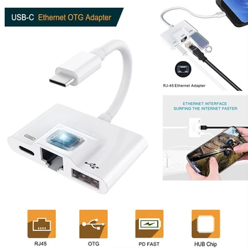 

OTG Type c to USb Cable Rj45 Lan Ethernet Type-c Converter Charger Splitter for Samsung Huawei MacBook Mobile Phone Adapter