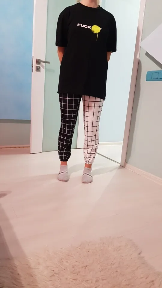 Black and White Checkerboard Trousers Punk E-girl photo review