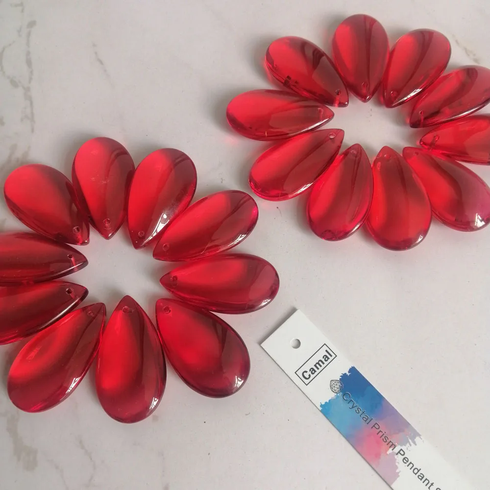 Camal 20pcs 37mm Red Crystal Smooth Teardrop Beads Prism