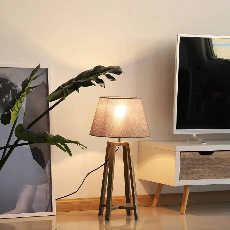 Vintage Table lamp with Wooden Feet for Salon or Bedroom Display Linen cloth 33x33x68.5cm E27 40W