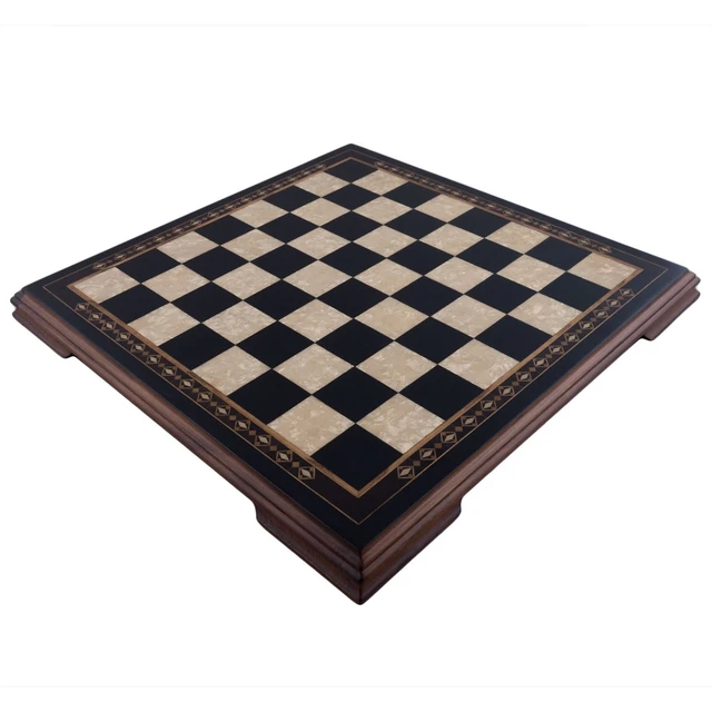 Tablero de ajedrez de madera antiguo con piezas negras y blancas y caja  original años 40-50