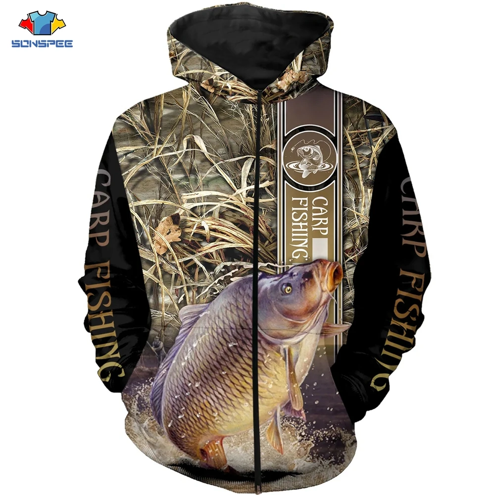 Мужская и Женская толстовка SONSPEE на молнии для ловли карпа камуфляжная охотничья
