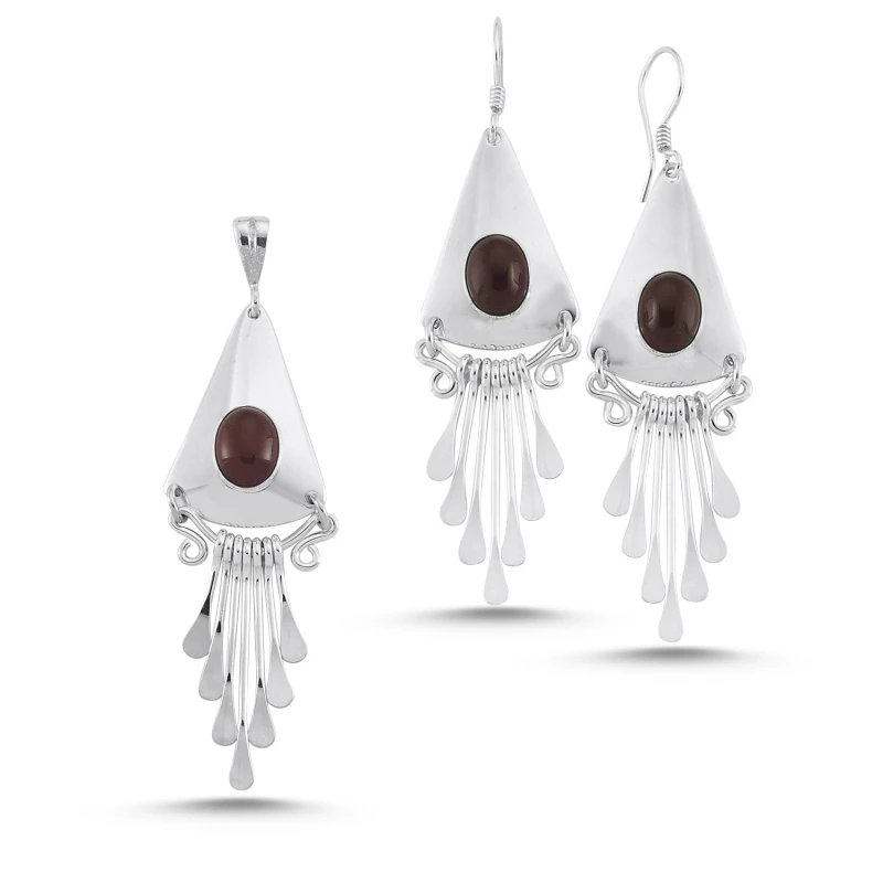 

Silver 925 Sterling Red Agate Stone Handwork Set