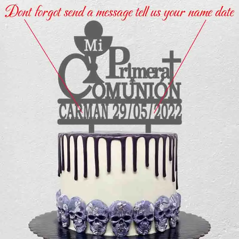 Cake Topper Communion Party Decoration Personalized Spanish Kids Name Date Mi Primera Comuni&oacute;n