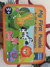 Baby Cartoon 3D Iron Box Wooden Animal/Traffic Puzzles Educational Toy Wooden Puzzle