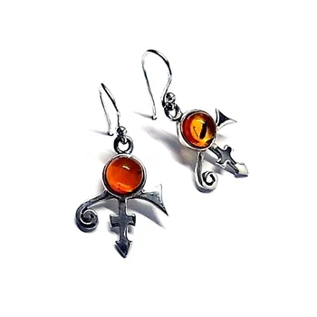 

Sterling silver earrings 925m smooth amber stone [AA8900]