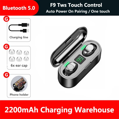 F9 TWS Bluetooth наушники 5,0 Bluetooth гарнитура с микрофоном громкой связи Наушники Беспроводные наушники-вкладыши с 2000 мАч зарядная коробка - Цвет: Красный