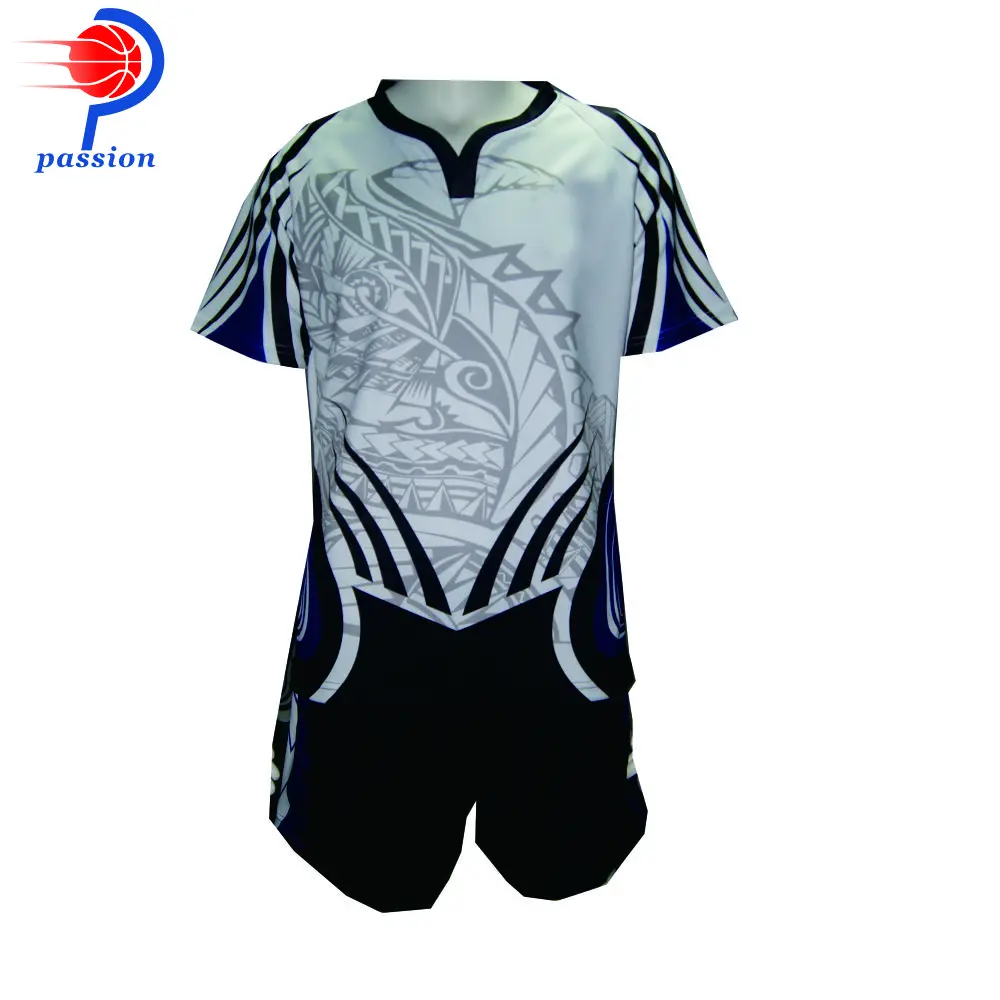 MOQ 5 Sets $47 Each Blue Black White Cool Design Rugby Teamwear Uniforms With Chest s