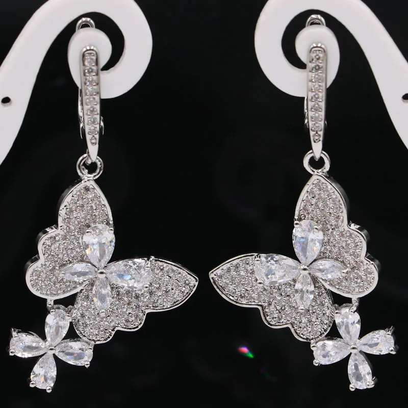 Женские свадебные серебряные серьги с белым сапфиром 47x21 мм 2020|silver pendant|925 silver