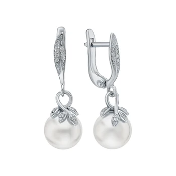 

Silver earrings with cubic zirconia and pearls imitation sunlight sample 925