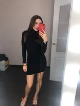 Short-Dress Wear Tight Long-Sleeve High-Collar Sexy Black Mini Sports Womens Summer