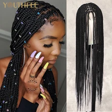 Youthfee 36 Inches Full Lace Front Braided Wigs With Baby Hair Knotless Box Braids Wig For Black Women Synthetic Braiding Wigs