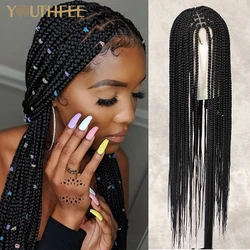 Youthfee 36 Inches Full Lace Front Braided Wigs With Baby Hair Knotless Box Braids Wig For Black Women Synthetic Braiding Wigs