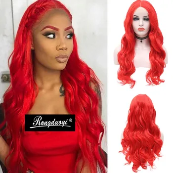 

RONGDUOYI Red Hair Middle Part Wigs Synthetic Lace Front Wig Long Body Wave Front Lace Wig Heat Resistant Hair Wigs for Women