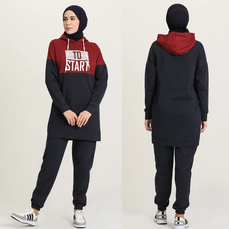 Hijab Women Tracksuit Tunic Suit Women Hijab Sport Women Tracksuit Muslim Fashion Hooded casual Dubai Islamic sportswear Arabia