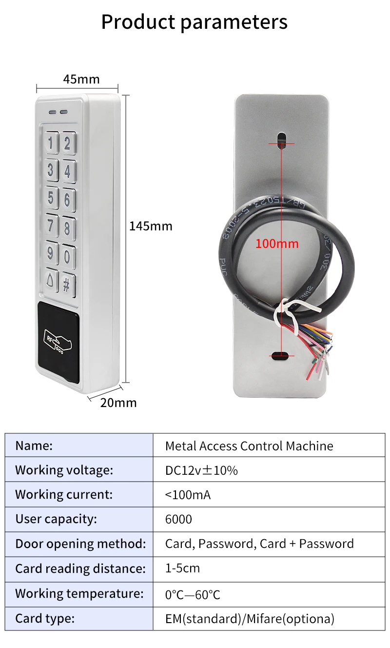 keypad card 125Khz RFID Access Control Keypad EM Card Reader Door Access Control System Door Lock Opener Keyboard System Waterproof Wiegand smart door knob