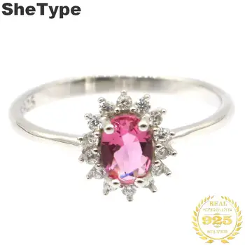 

12x10mm 2019 New Arrival 2.1g Created Pink Tourmaline Natural CZ Gift For Girls 925 Solid Sterling Silver Rings