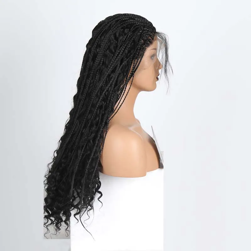 Dianteiras do Laço Resistente ao Calor Dianteira do Laço Sintético com Cabelo do Bebê Perucas de Cabelo de Fibra Preta para Mulher Rongduoyi Longo Trançado Perucas Peruca 3 resistente ao calor peruca frontal de renda