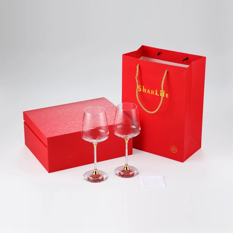 2 шт красное вино стекло кристалл с золотыми хлопьями без свинца для свадебной вечеринки Подарочная стеклянная посуда с подарочной коробкой посуда для напитков