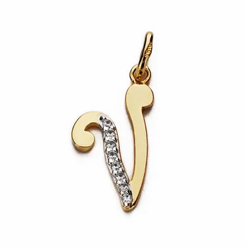 

18k gold pendant letter V 18mm. Zircons [AA2012]