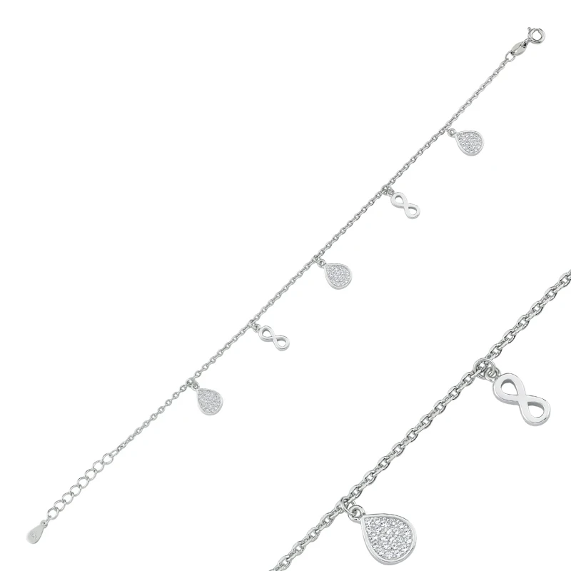 

Silver 925 Sterling Zircon Drop & Infinity Bracelet