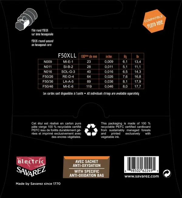 Европейские струны для электрогитар SAVAREZ FOCUS F50XLL(9-11-16-26-36-46