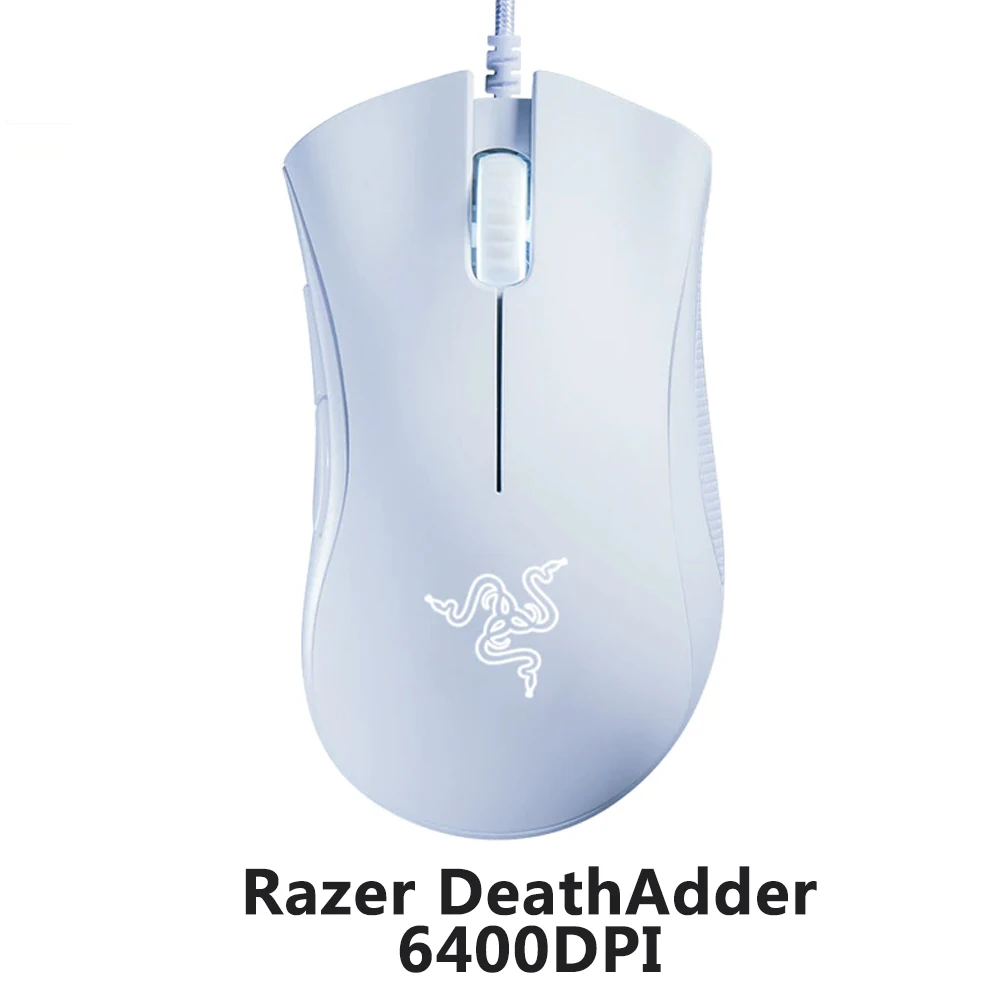 Razer DeathAdder Essential Проводная игровая мышь Мыши компьютерные 6400 точек на дюйм оптический сенсор 5 пуговицы Зеленый Подсветка для ноутбука компьютер PC Gamer - Цвет: White 6400DPI