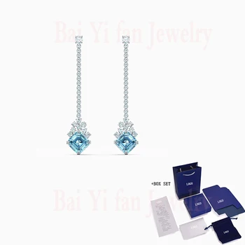 

2020 Fashion Jewelry SWA New SPARKLING LINEAR PIERCED EARRINGS Charming Blue Square Decoration Women'S Romantic Jewelry Gift