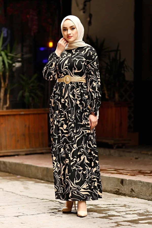 Straw Belt Wave Pattern Muslim Dress Women Luxury Kaftan Dubai Abaya Turkey...