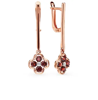 

Gold earrings with cubic zirconia and Garnet sunlight sample 585