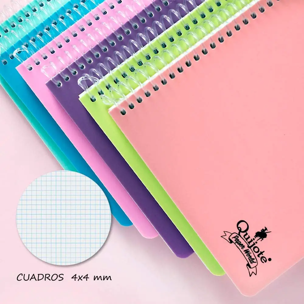 Quixote Paper World Pack 6 Notebook spirals, with grid, 4x4mm, plastic cap, 80 Leaves, 90 gram, A5 & A4 school Use Quixote Paper World Pack 6 Notebook spirals, with grid, 4x4mm, plastic cap, 80 Leaves, 90 gram, A5 & A4 school Use