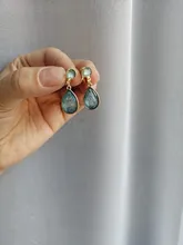 Pendientes con Clip de gota de agua geométricos para mujer, temperamento Simple japonés, piedra de cristal azul, sin Piercing, regalo para niña y mujer coreana