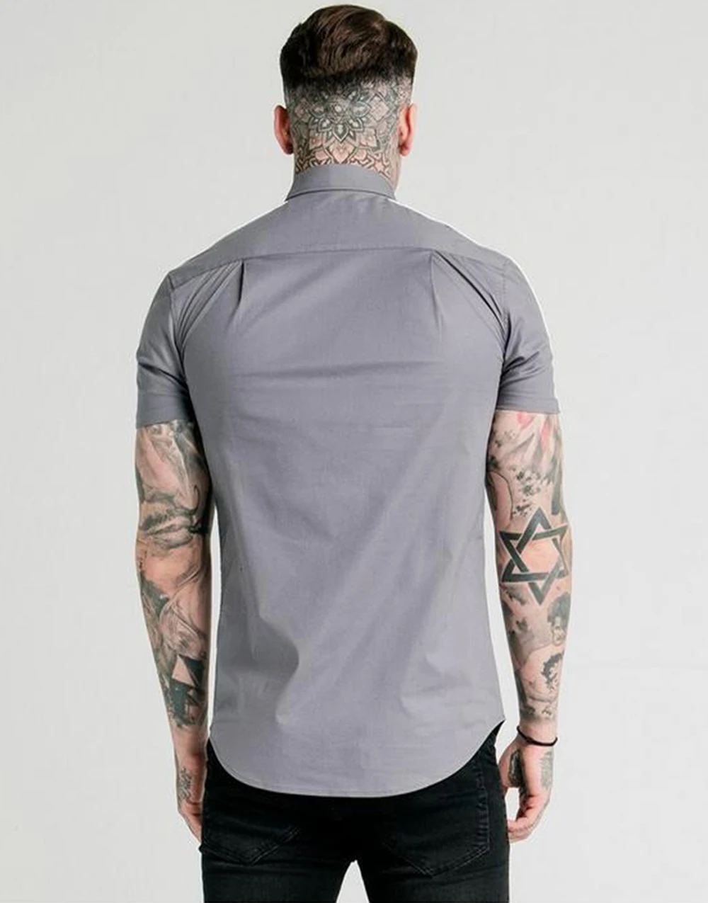 SikSilk Men's Slimfit Gray Stripe Fashion Shirts