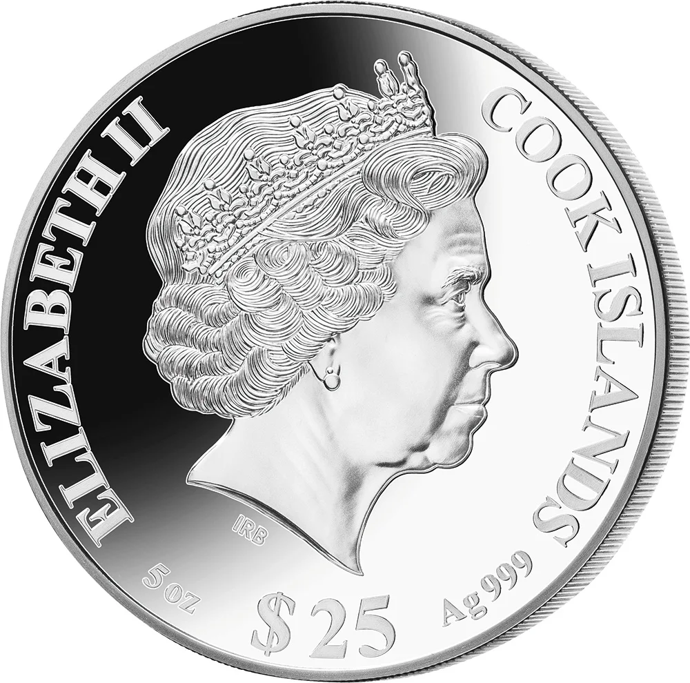 Крыса перламутр лунный год Серия 5 унций Серебряная монета 25$ Острова Кука
