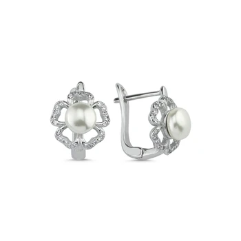 

KUTAYDAN Pearl & Zircon Crystal Daisy Earrings 925 Sterling Silver