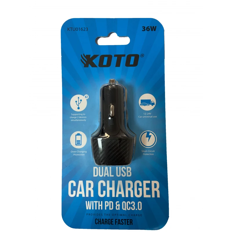Автомобильное зарядное устройство KOTO KTU01623 DUAL USB (2 PD+QC3.0 12/24В)|Зарядные устройства| |