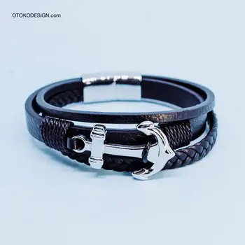

Leather bracelet (genuine leather, magnetic lock, black) 53478