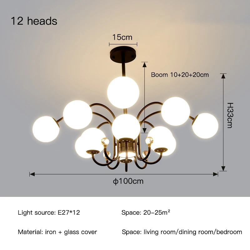 Nordic Living Room Black Chandelier White Glass Bulb Ceiling Lamp For Bedroom Apartment Modern E27 Indoor Lighting Fixtures 2022 dining room lights Chandeliers