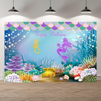 

NeoBack Little Mermaid Princess Under Sea Bed Castle Corals Photography Backdrop Baby shower Birthday Party photo background