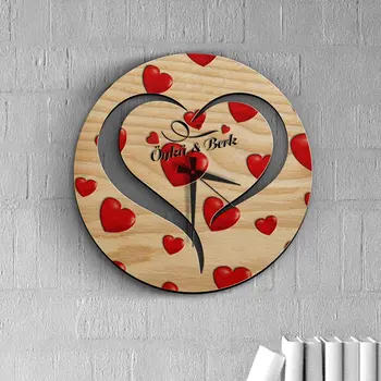 

Personalized Heart Design Oval Wooden Wall Clock-2