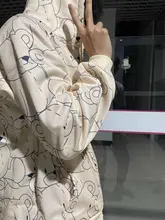 Sudadera con capucha para mujer, de dibujos animados, de oso, primavera y verano, con cremallera, moda coreana, 12345-Lillte